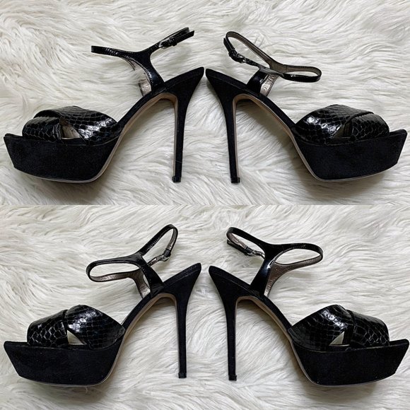 Sam Edelman Mason Embossed Leather Strappy Sandal in Black - Picture 4 of 13